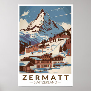 Zermatt Suiza Ilustración Arte de Viaje Retro