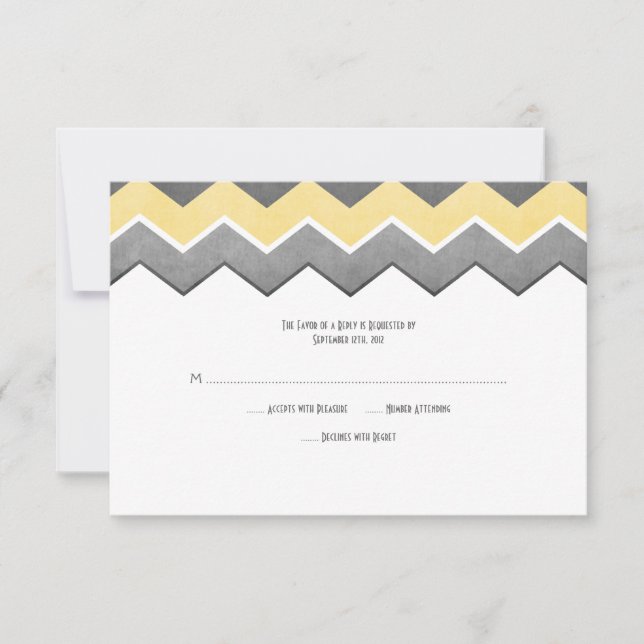 Zig Zag Wedding RSVP amarillo y gris (Anverso)