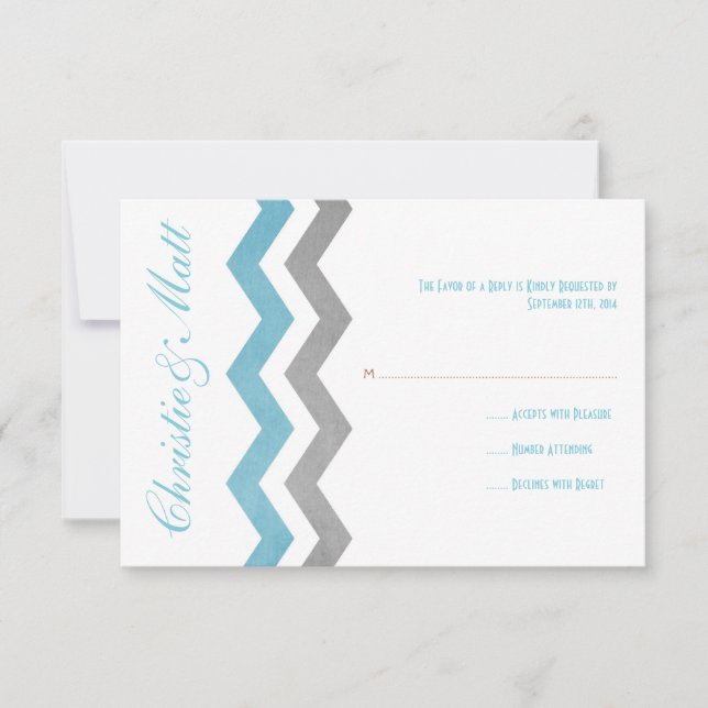 Zig Zag Wedding RSVP azul y gris (Anverso)