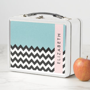 Zigzag negro y blanco, chevron, azul, tu nombre