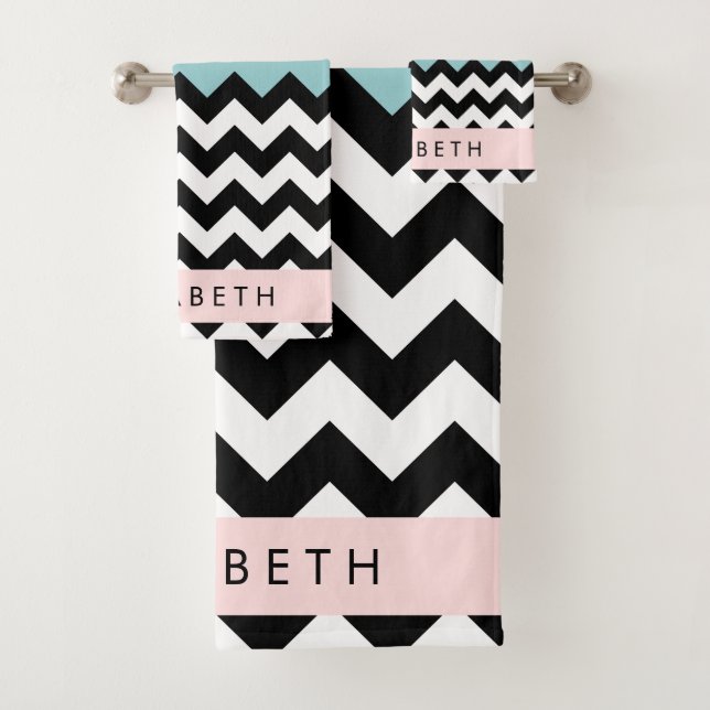 Zigzag negro y blanco, chevron, azul, tu nombre (In situ)