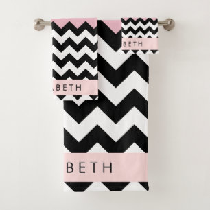Zigzag negro y blanco, chevron, rosado, tu nombre