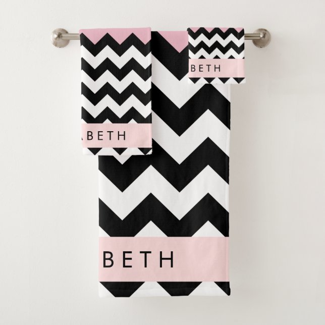 Zigzag negro y blanco, chevron, rosado, tu nombre (In situ)