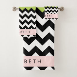 Zigzag negro y blanco, chevron, verde, tu nombre