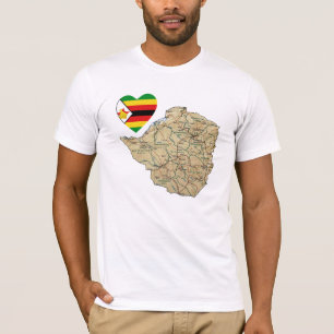 Zimbabue: Corazón de bandera y mapa de camisetas