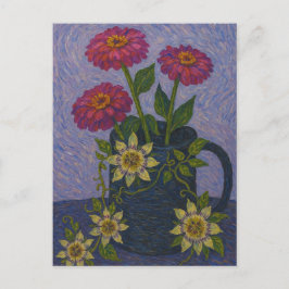 Zinnia y la tarjeta postal de la flor de la pasión