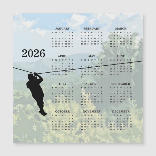 Zipline Adventure 2026 Calendar Magnetic Card (Anverso)