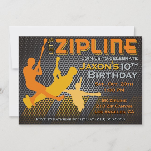 Ziplining Boys Invitación de cumpleaños - Let's Zi (Anverso)