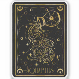 Zodiac Aquarius Astrología Pegatina Negro y Oro