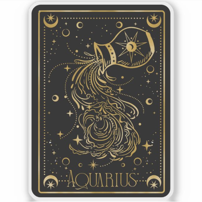 Zodiac Aquarius Astrología Pegatina Negro y Oro (Anverso)