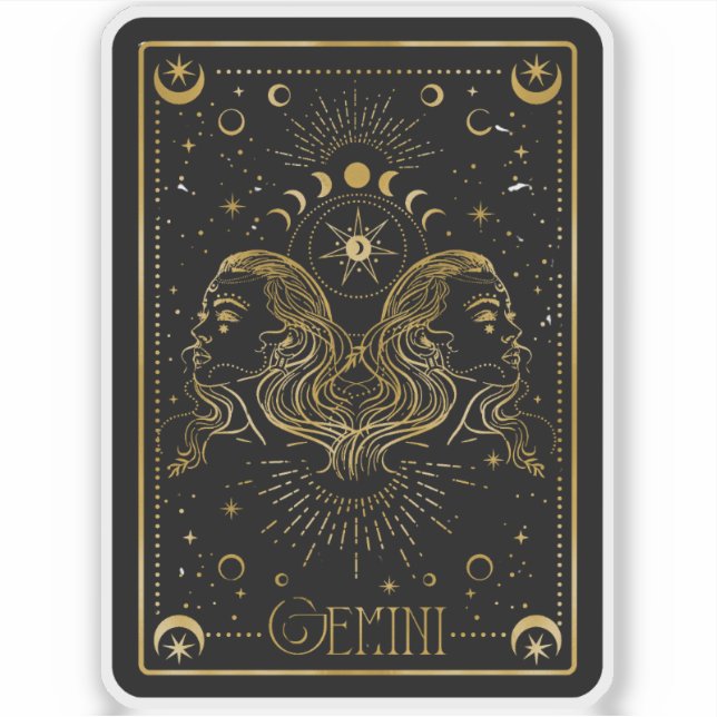 Zodiac Gemini Pegatina Astrológico Negro y Oro (Anverso)