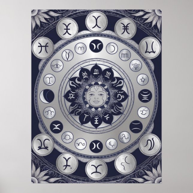 Zodiac lunar Mandala - arte de la astrología en la (Frente)