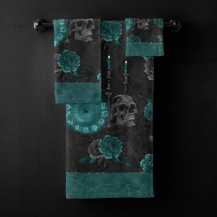 Zodiac Magic Rosas de cráneo gótico verde oscuro