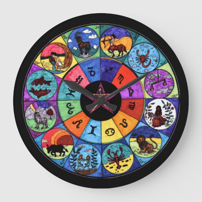 Zodiac Mandala Ronda (grande) reloj de pared (Anverso)