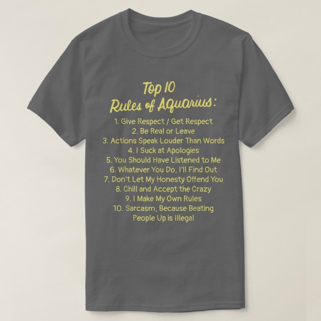 Zodiac Sign Funny Top 10 Rules Of Aquarius2584  (Diseño del anverso)