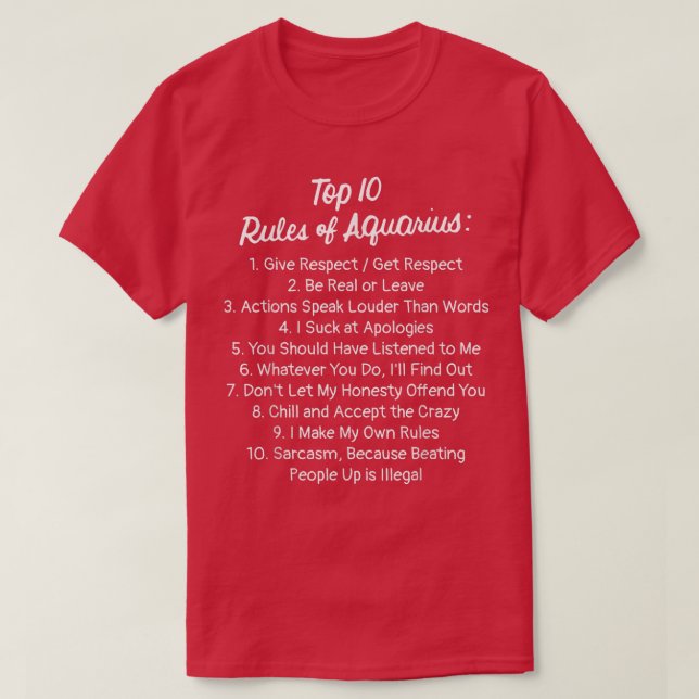 Zodiac Sign Funny Top 10 Rules Of Aquarius 2585  (Diseño del anverso)