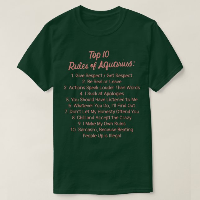 Zodiac Sign Funny Top 10 Rules Of Aquarius Premium (Diseño del anverso)
