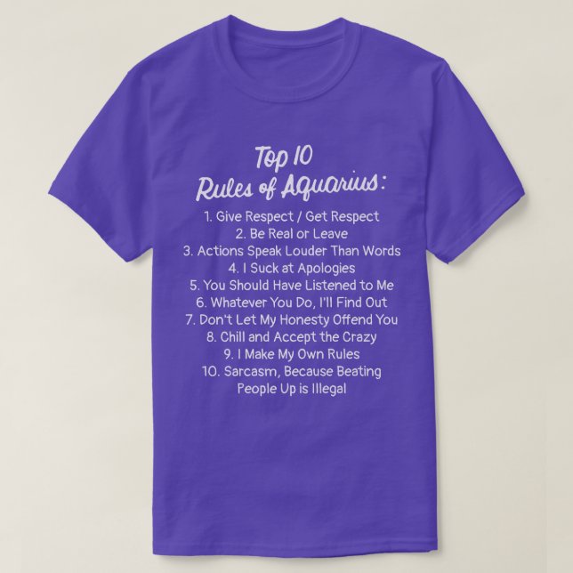 Zodiac Sign Funny Top 10 Rules Of Aquarius Premium (Diseño del anverso)