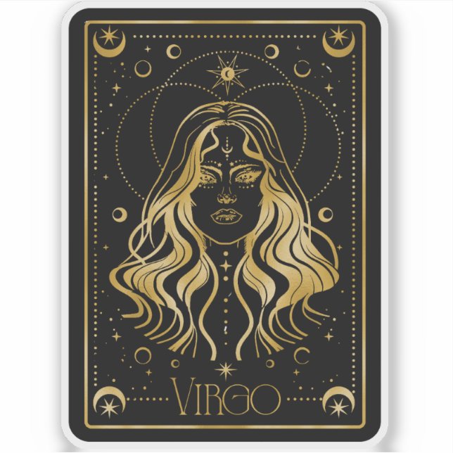 Zodiac Virgo Astrológico Pegatina de Oro y Negro (Anverso)