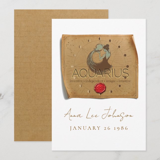 ZODIACO - Acuario - Tarjeta de Cumpleaños Personal (Anverso / Reverso)