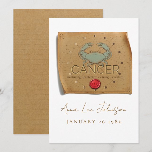 ZODIACO - Cáncer - Tarjeta de Cumpleaños Personali (Anverso / Reverso)