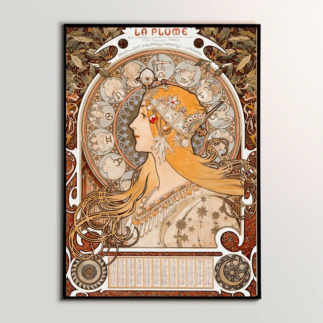 Zodiaco: La emblemática obra maestra de arte nouve (Alphonse Maria Mucha's Zodiaque or La Plume (ca. 1896–1897) by. Famous Art Nouveau artwork)