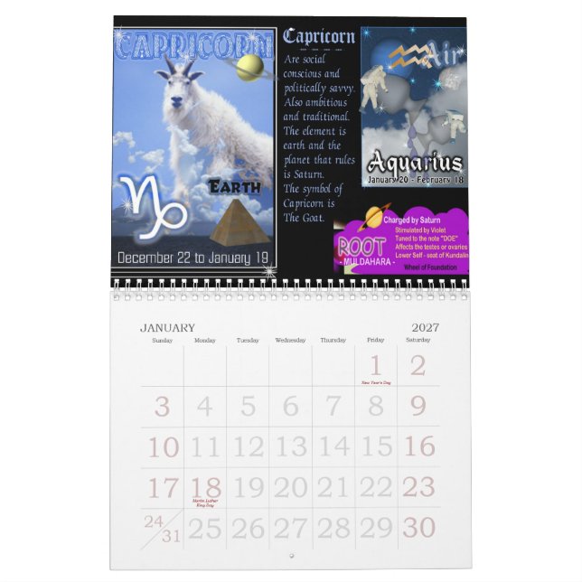 Zodiaco y calendario de Chakra (Jan 2027)