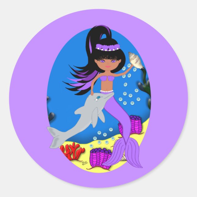 Zola la sirena morada y Pegatina de delfines (Anverso)