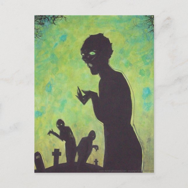 Zombie Silhouette Green tarjetas postales de terro (Anverso)