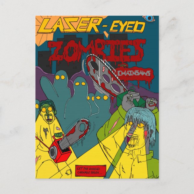 Zombies con ojos láser con tarjeta postal de Chain (Anverso)