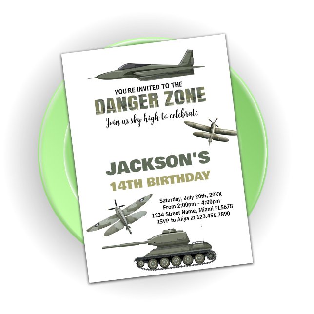 Zona de peligro para invitaciones de cumpleaños de (Fighter Jet Birthday Invitations Danger Zone)