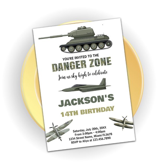 Zona de peligro para invitaciones de cumpleaños de (Fighter Jet Birthday Invitations Danger Zone)