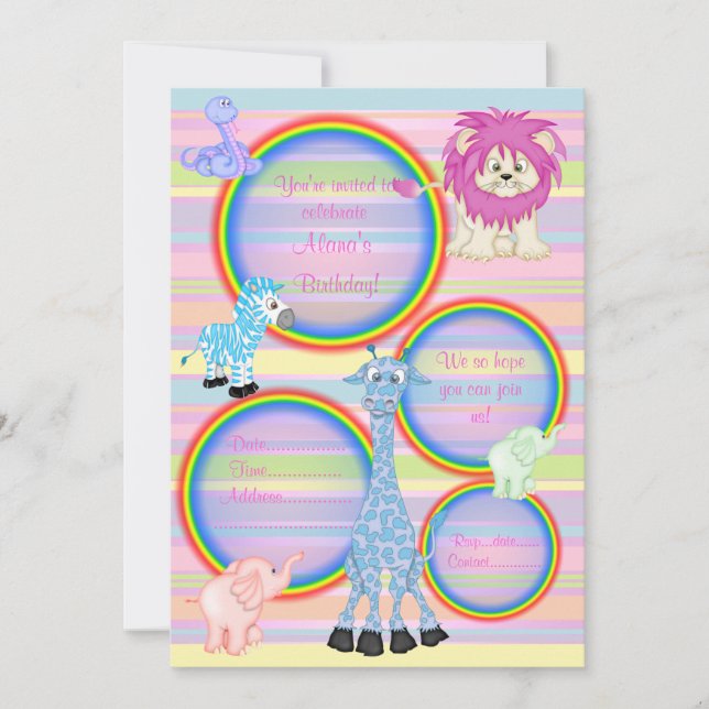 ZOO RAINBOW PARTIDO INVITACIÓN TIRA DE ROPA (Anverso)