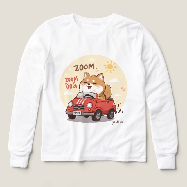 Zoom Zoom Fox Kids T-Shirt – Cute Animal Car Desig (Diseño frontal)