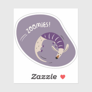 zoomies lindo pegatina morado de perro ilustrado