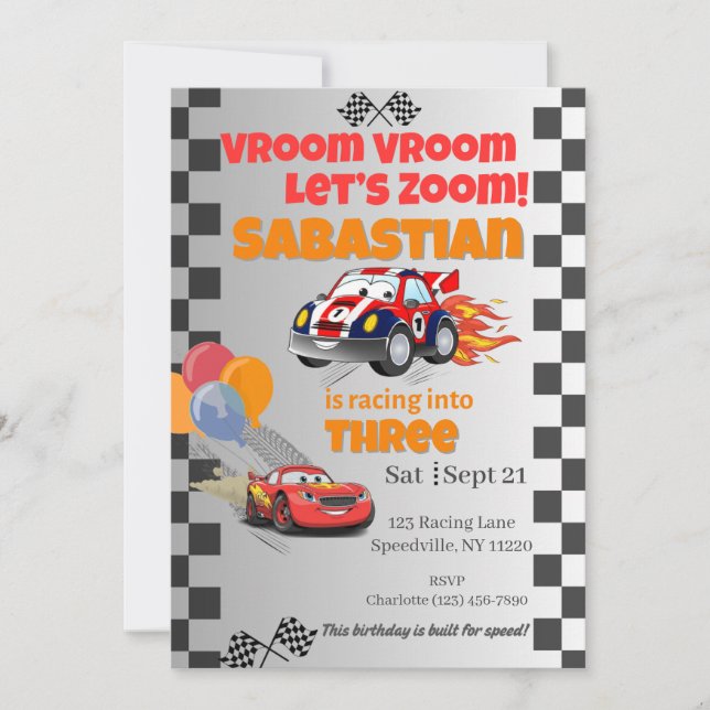Zooming Race Car Birday Invitación (Anverso)
