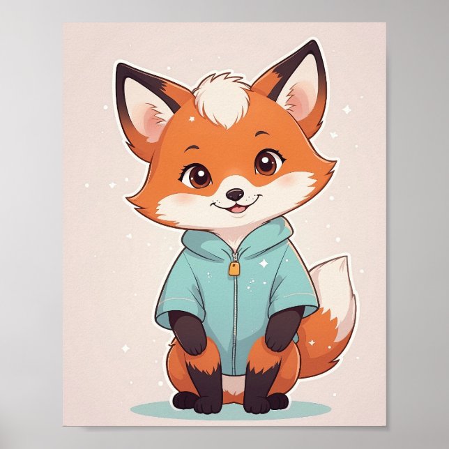 Zorro Adorable con Capucha - Arte de Pared para Gu (Frente)