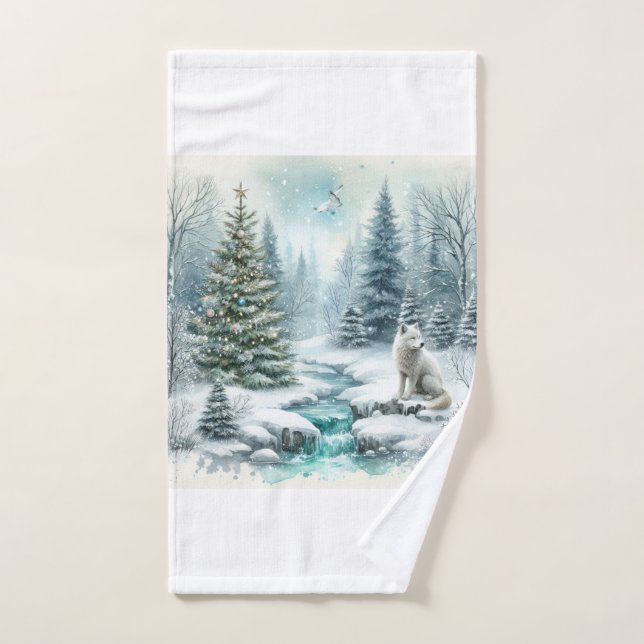 Zorro Ártico de Navidad Blanca (Toalla de mano)