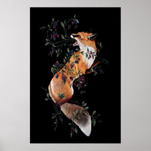 Zorro con bayas y abejas- Impresión Giclee de