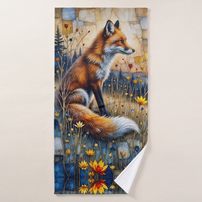 Zorro en una pradera floral (Toalla de baño)