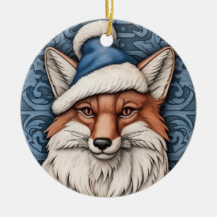 "Zorro festivo en ornamento azul"