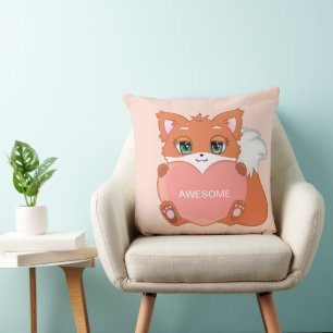 Zorro lindo en Cojín decorativo rosa de coral clar
