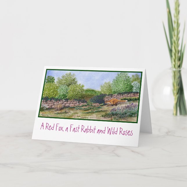 Zorro rojo de la tarjeta de nota   un conejo (Anverso)