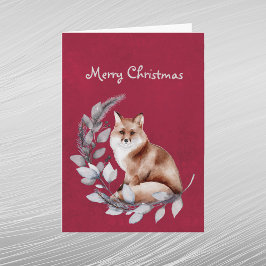 Zorro Rojo de Navidad Hojas Acuarela