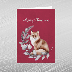Zorro Rojo de Navidad Hojas Acuarela