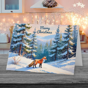 Zorro Rojo en Nieve Paisaje Invernal Feliz Navidad