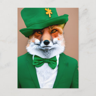 Zorro rojo en una tarjeta postal verde de San Patr