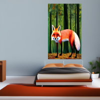 zorro rojo parado en el bosque | Poster de arte de