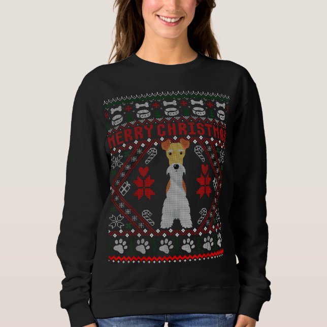 Zorro Terrier Wire Perro Feliz Navidad Sudadera (Anverso)