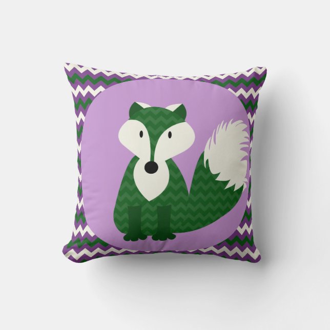 Zorro verde en Cojín decorativo morado (Anverso)